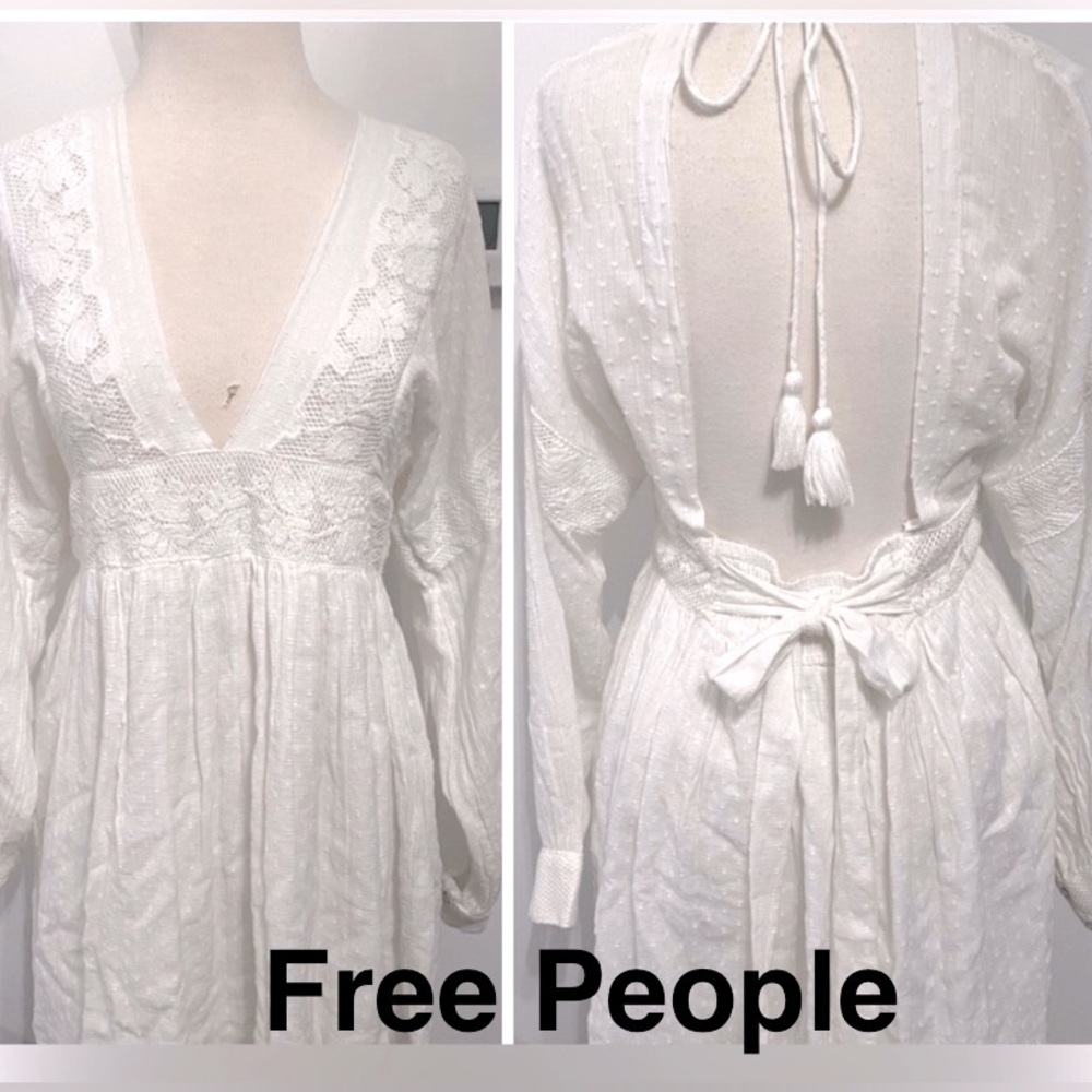FREE PEOPLE White Open Back Dress with Back Tie Closure -Size M